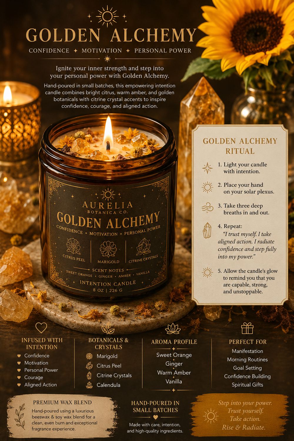 Golden Alchemy Intention Candle | Confidence, Motivation &amp; Personal Power