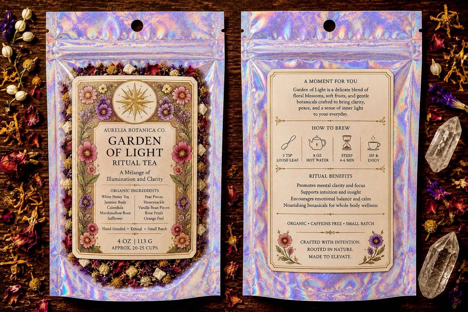 Garden of Light Ritual Tea | Organic White Peony Botanical Blend for Clarity &amp; Daily Ritual, Size: 1 oz Sample Pouch