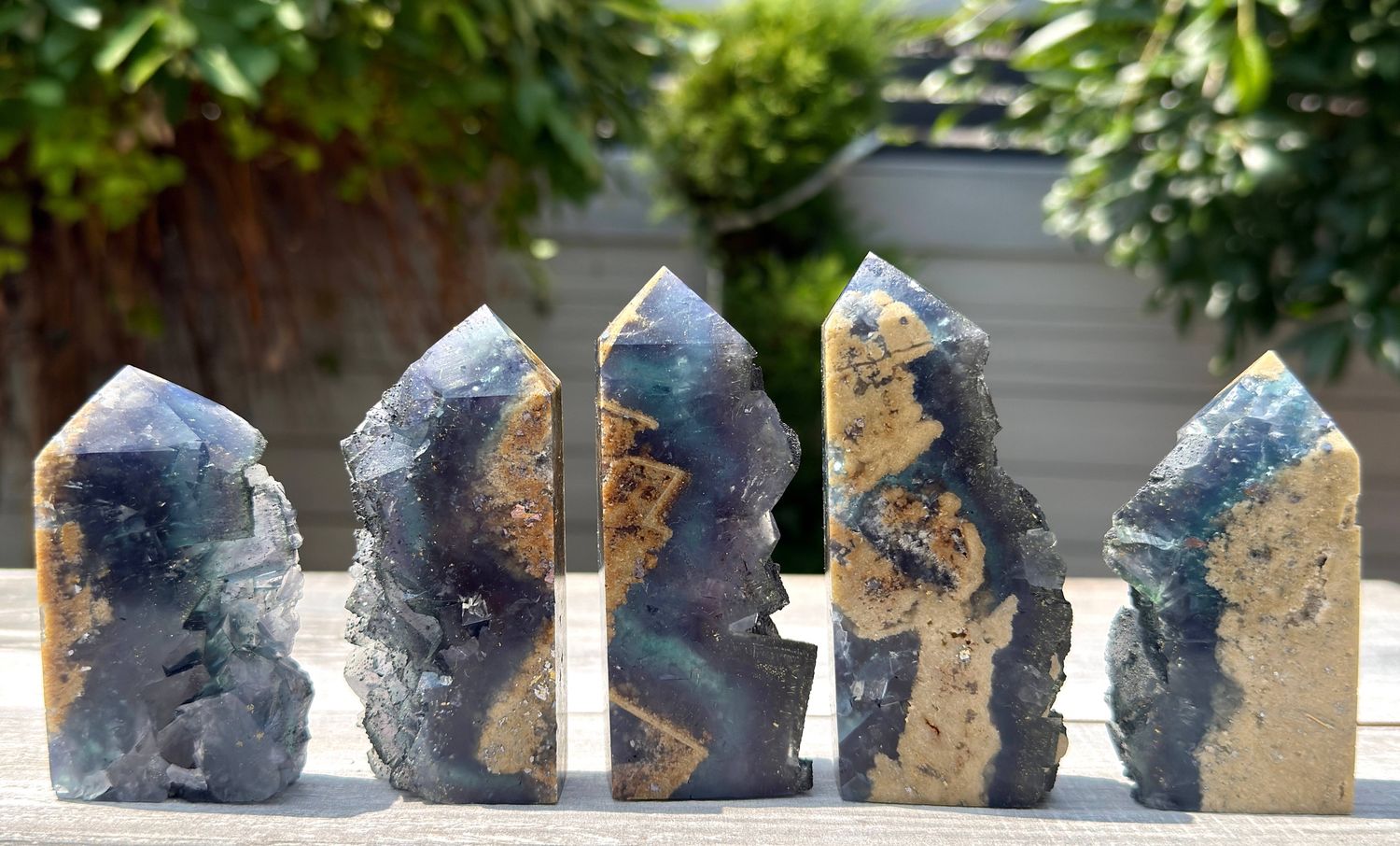 Blue Cubic Fluorite with Pyrite Tower Natural Crystal