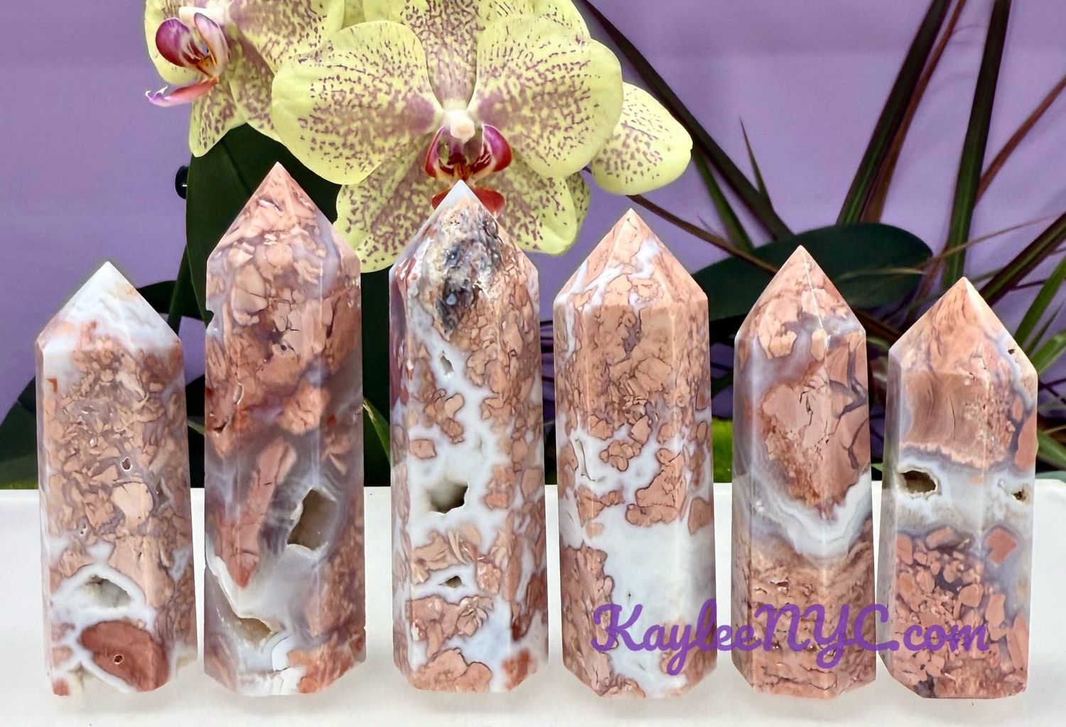 Natural Pink Agate obelisk Tower Point Crystal