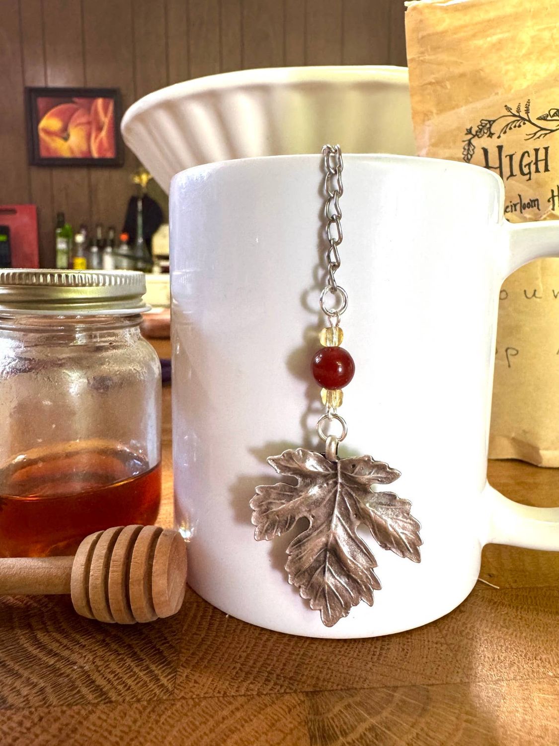 Tea Ball Autumn Leaf Charmed Infuser Carnelian Kitchen Gift