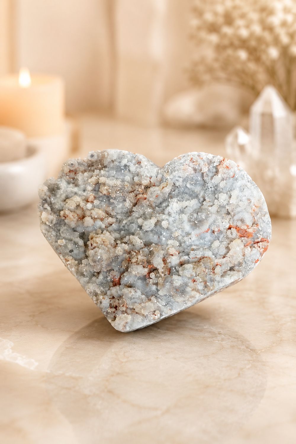 Natural Druzy Agate/Quartz Heart