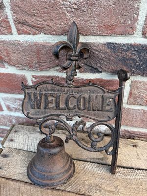 Nostalgische Gietijzeren Deurbel "Welcome" met Franse Lelie (Fleur de Lis)