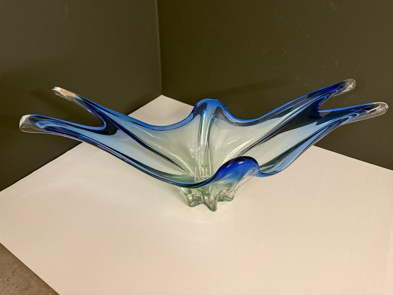 Grote Vintage Murano-Stijl Glazen Schaal / Centerpiece (Blauw)