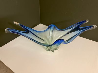 Grote Vintage Murano-Stijl Glazen Schaal / Centerpiece (Blauw)