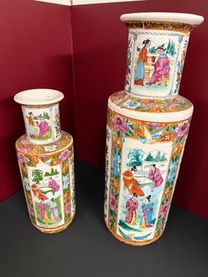 Set Chinese Porseleinen Vazen – Famille Rose / Canton Stijl