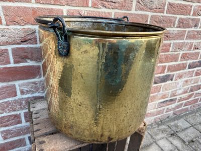Antieke Messing/Koperen Ketel met IJzeren Hengsel