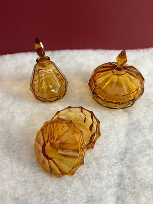 Vintage Art Deco kaptafel set amber glas - 3-delig