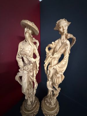 Koppel Aziatische sculpturen in Chinoiserie-stijl – Jaren '50/'70