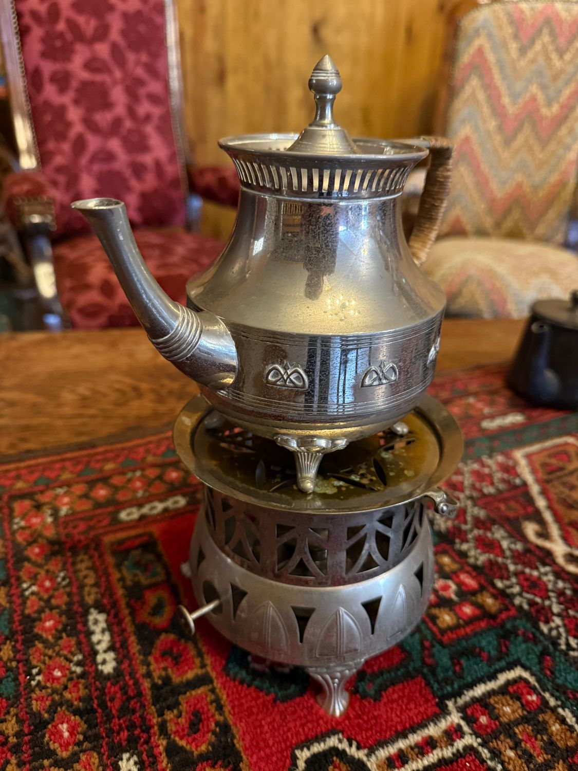 Antieke Art Deco Theepot met bijbehorend Rechaud
