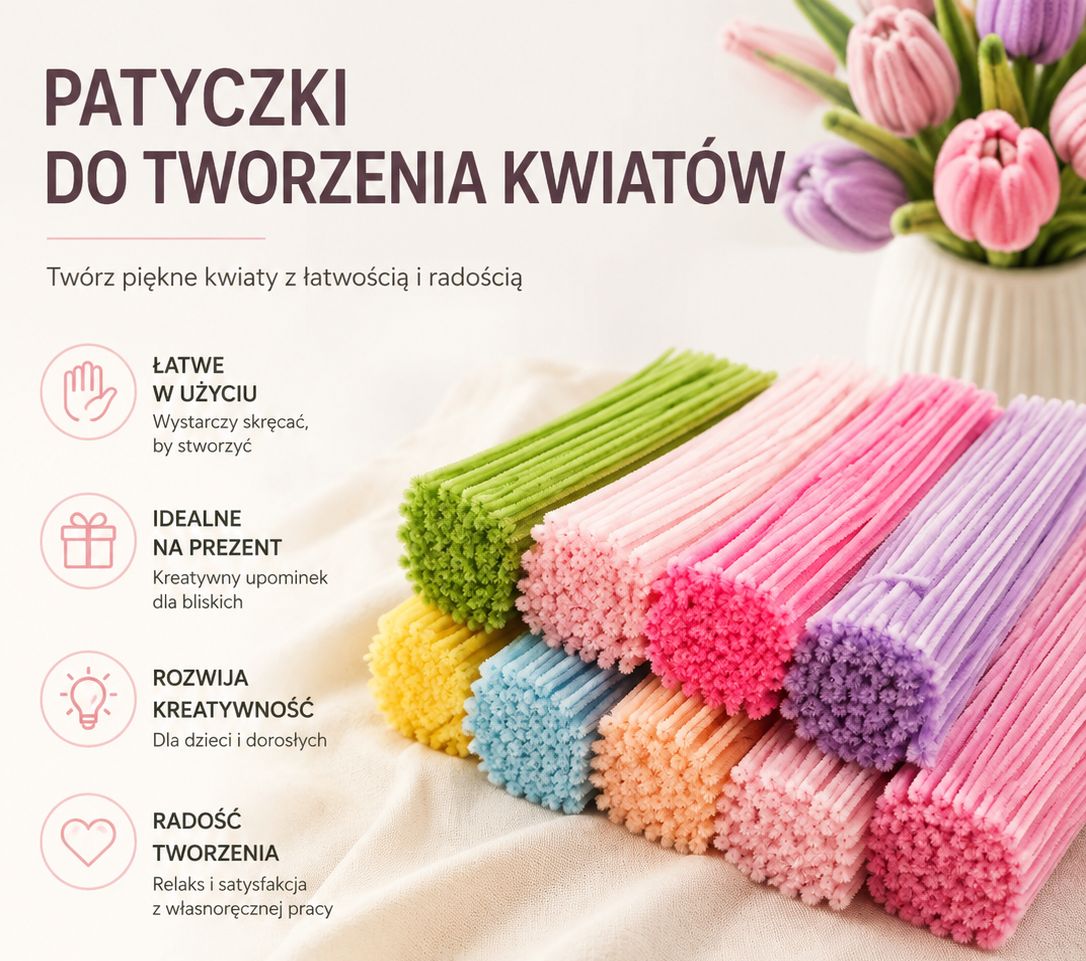 ZENKO DIY Zestaw Kreatywny do Robienia Tulipanów 426 el. DIY Kwiaty Chenille Handmade Prezent