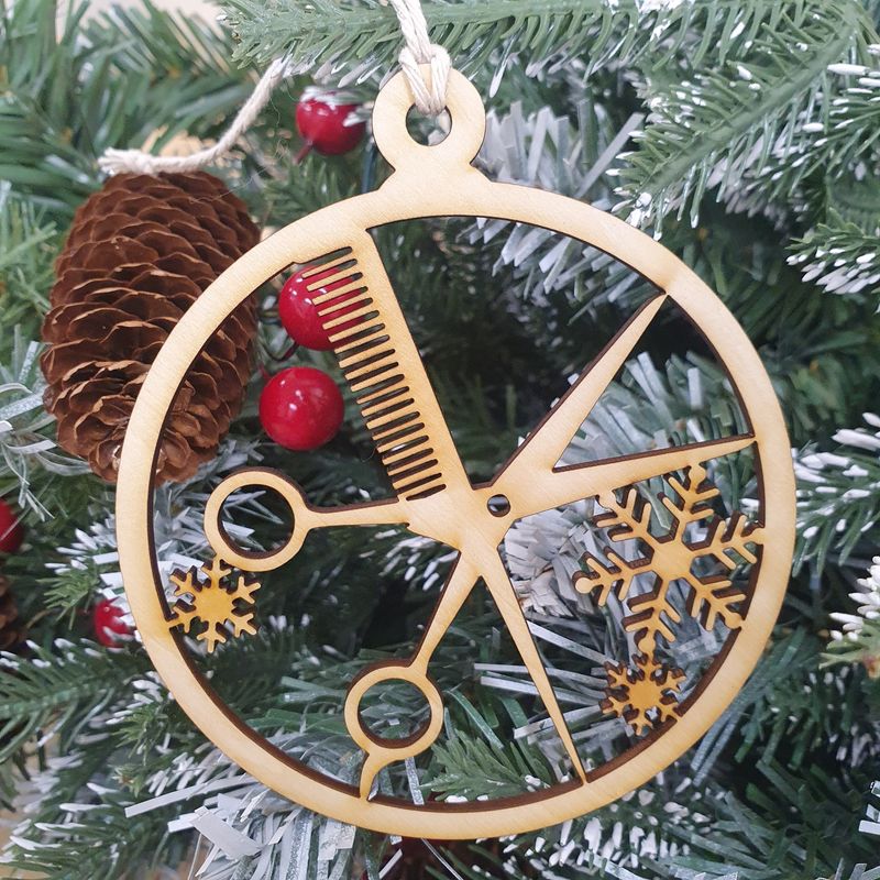 Wooden Hairdresser Christmas Bauble – Scissors & Comb Decoration