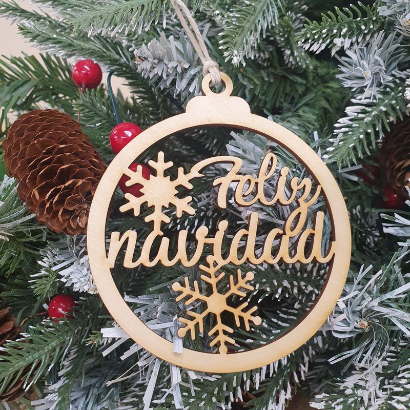 Feliz Navidad Wooden Christmas Bauble – Snowflake Tree Decoration  