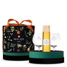 Macaja Cask Gin — Cappelliera Nera con 2 Calici — 50 cl