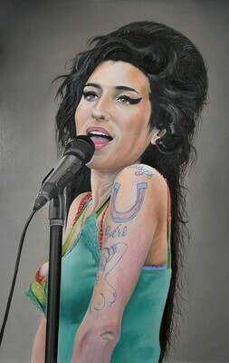 Amy Winehouse singing oil painting