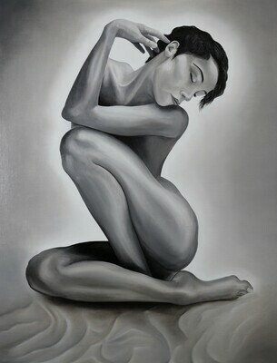 Nude female monochrome oil painting