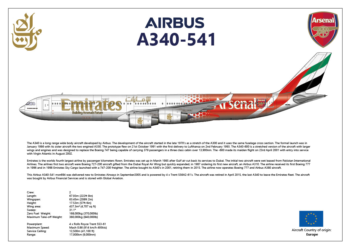 Airbus A340-541 Emirates - Arsenal Livery