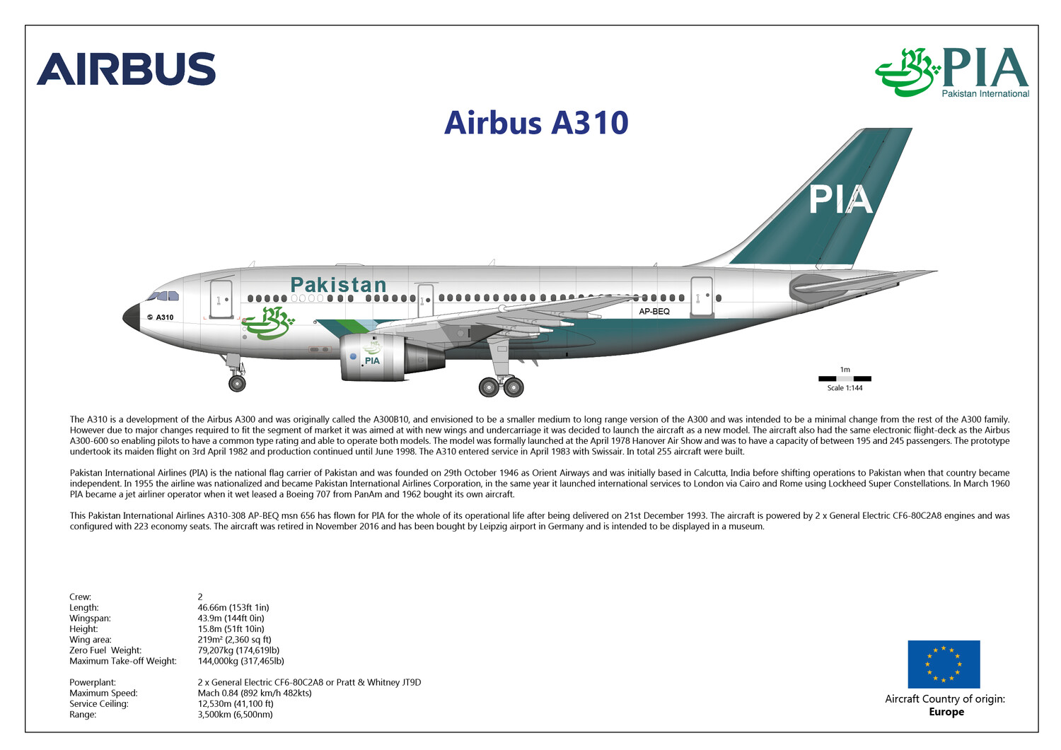 Airbus A310-300 of Pakistan International Airlines AP-BEQ - Layout B