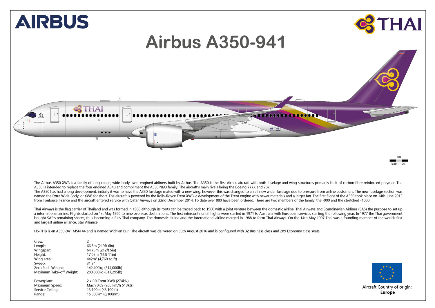 Airbus A350 in Thai Airways livery - Layout B