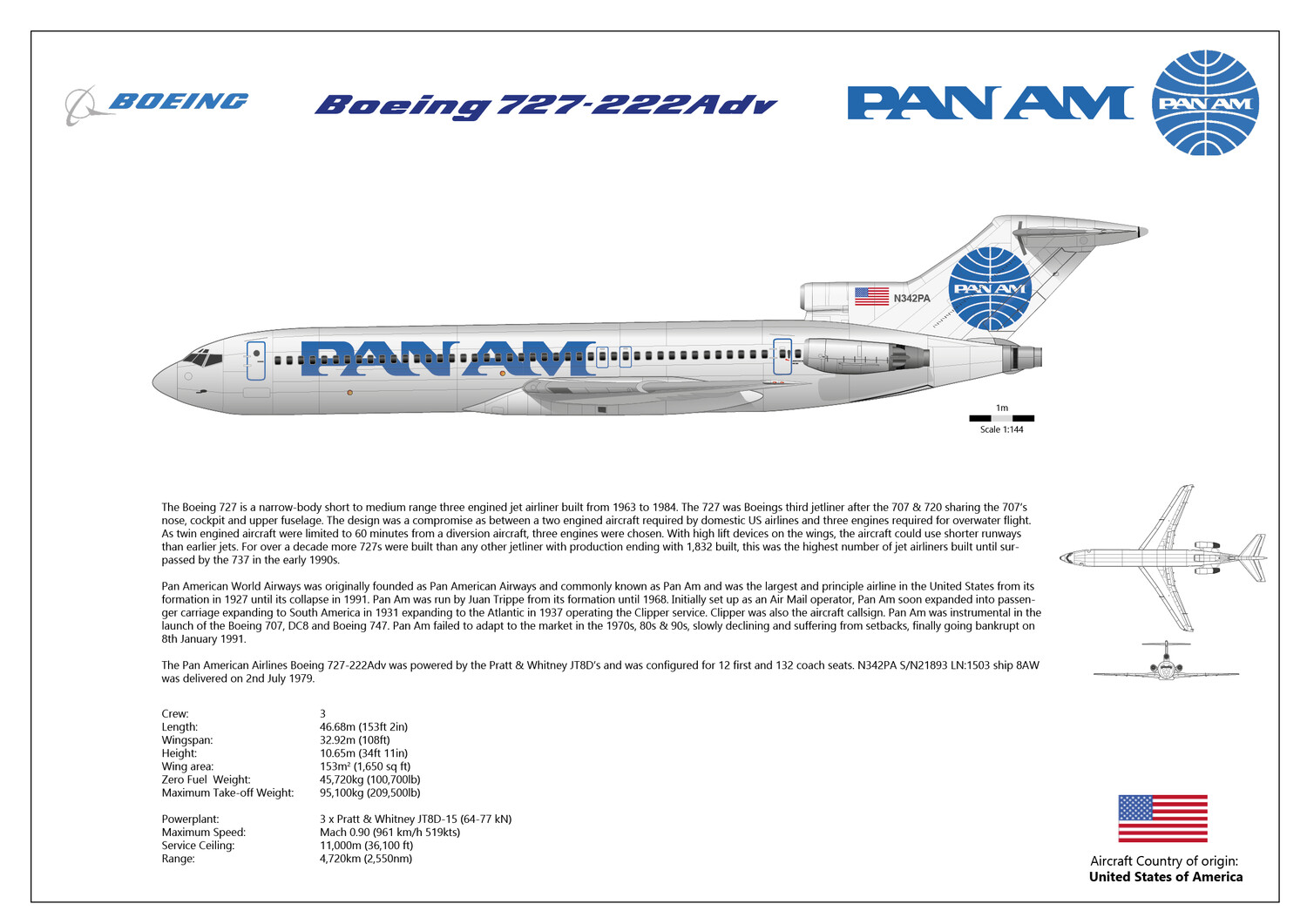 Boeing 727-222 Advanced PanAm livery - Layout B