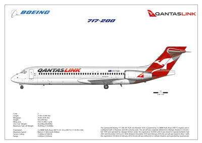 Boeing 717-200 QantasLink VH-YQX, Print Size: A3 (420 x 297mm 16.5 x 11.7inches), Layout: Layout A