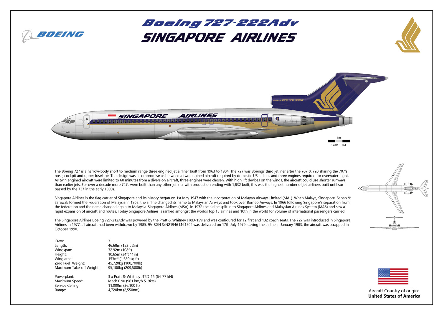 Boeing 727-212 Advanced Singapore Airlines - Layout B