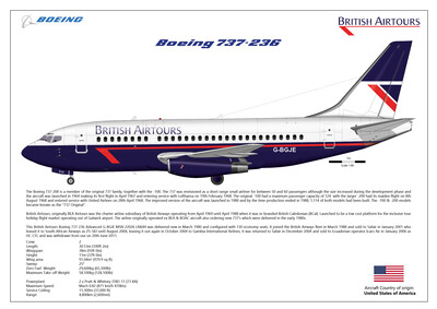 Boeing 737-236 British Airtours, Print Size: A3 (420 x 297mm 16.5 x 11.7inches), Print Layout: Layout A