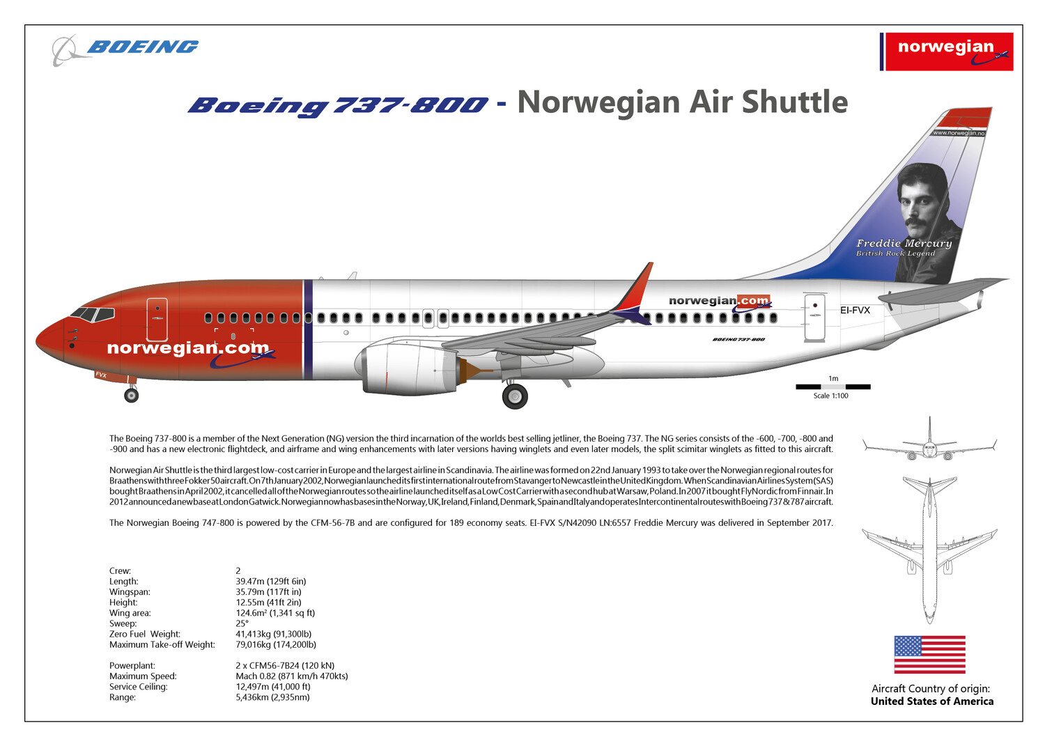 Boeing 737-800 NG Norwegian Air Shuttle - layout B