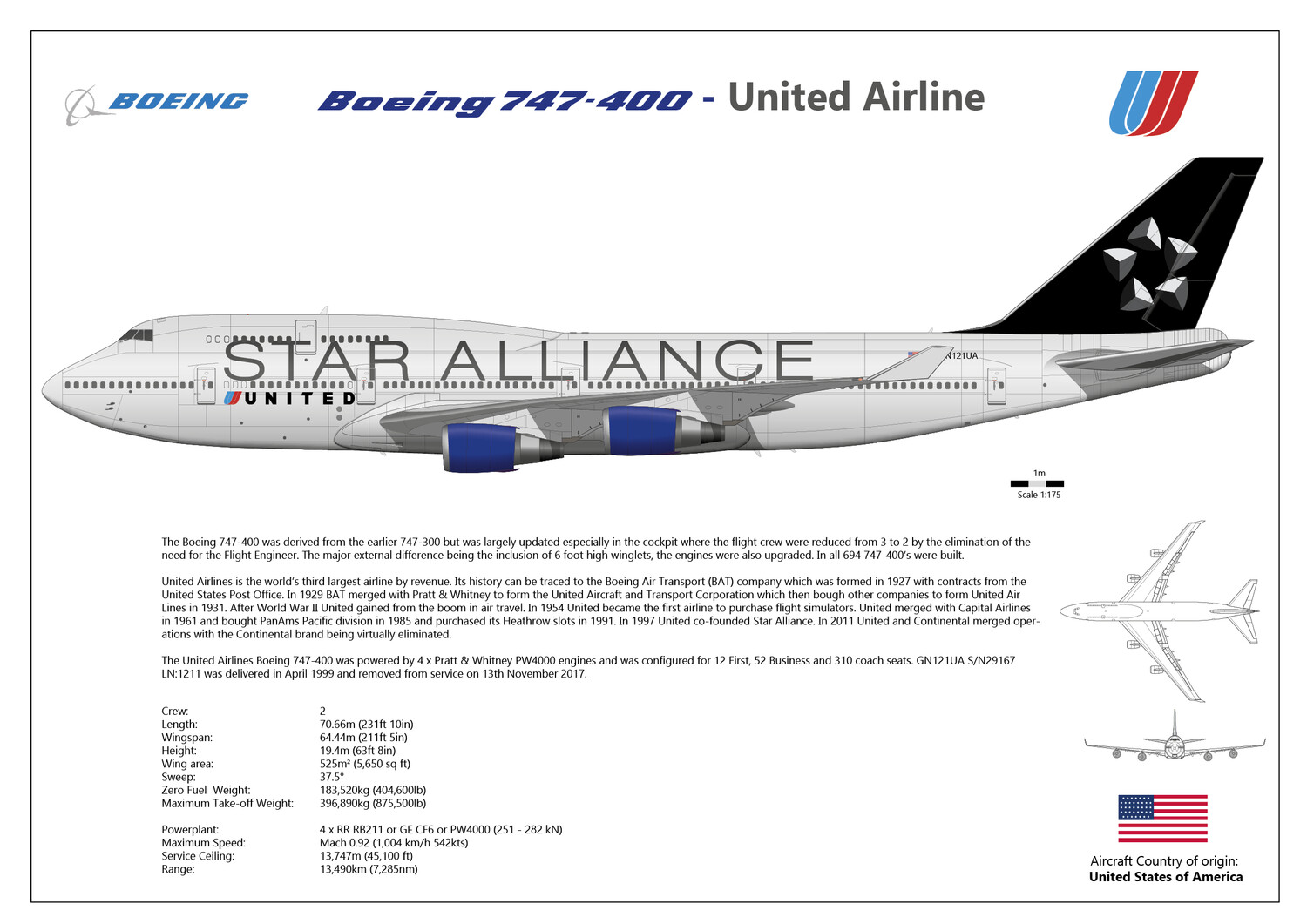 Boeing 747-400 United Airlines / Star Alliance - Layout B