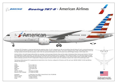 Boeing 787-8 American Airlines, Print Size: A3 (420 x 297mm 16.5 x 11.7inches), Print Layout: Layout A