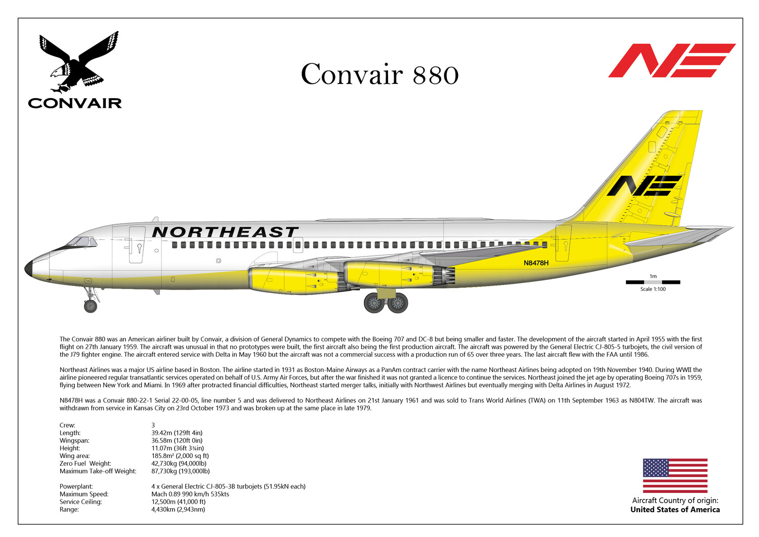 CV-880 of Northeast Yellowbird - Layout B
