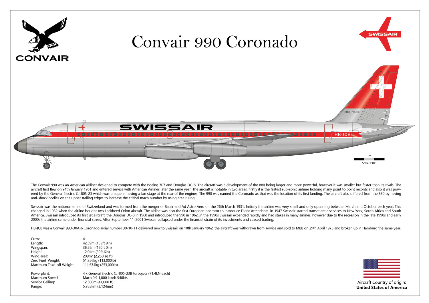 Convair CV-990 Coronado of Swissair - Layout B