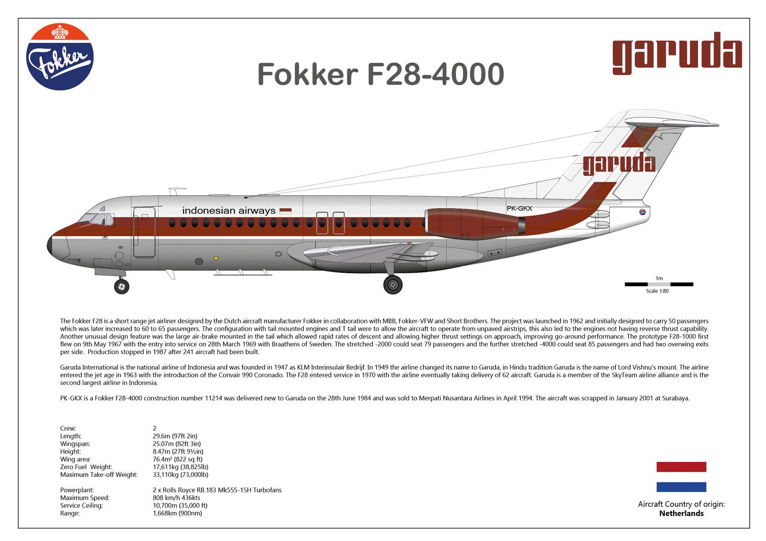 Fokker F28-400 of Garuda - Layout B