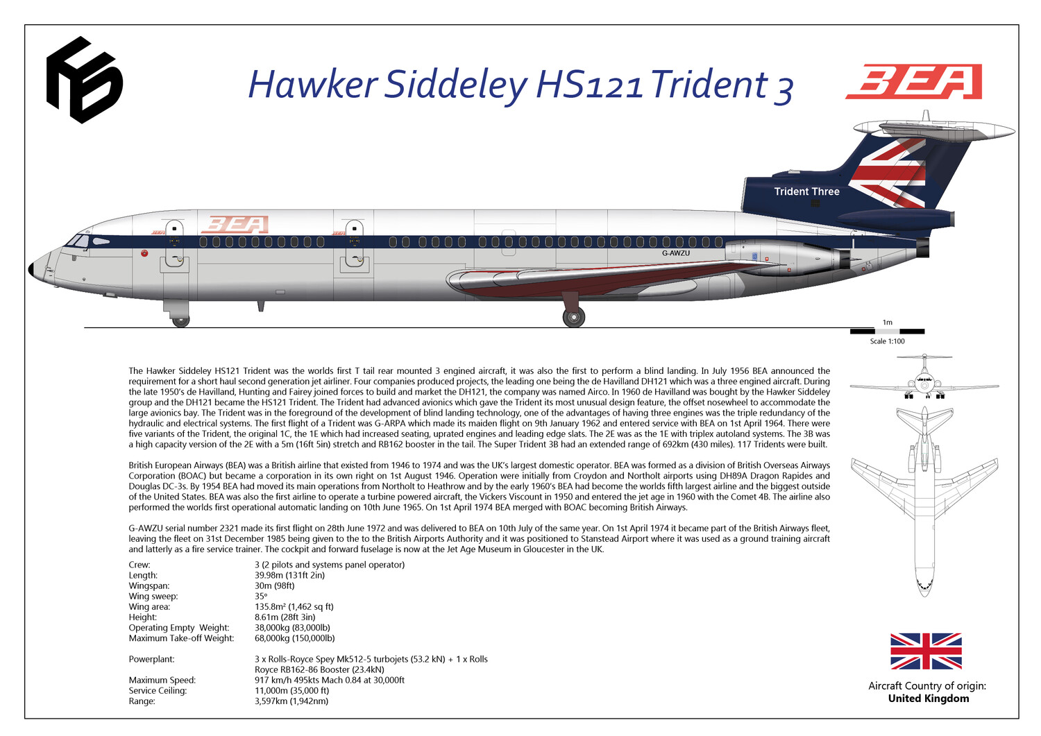 Hawker Siddeley HS121 Trident 3 BEA - Layout B