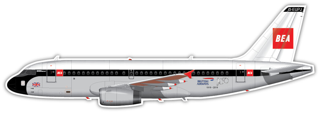 Airbus A319-121 British Airways 100th Anniversary G-EUPJ - Vinyl Sticker