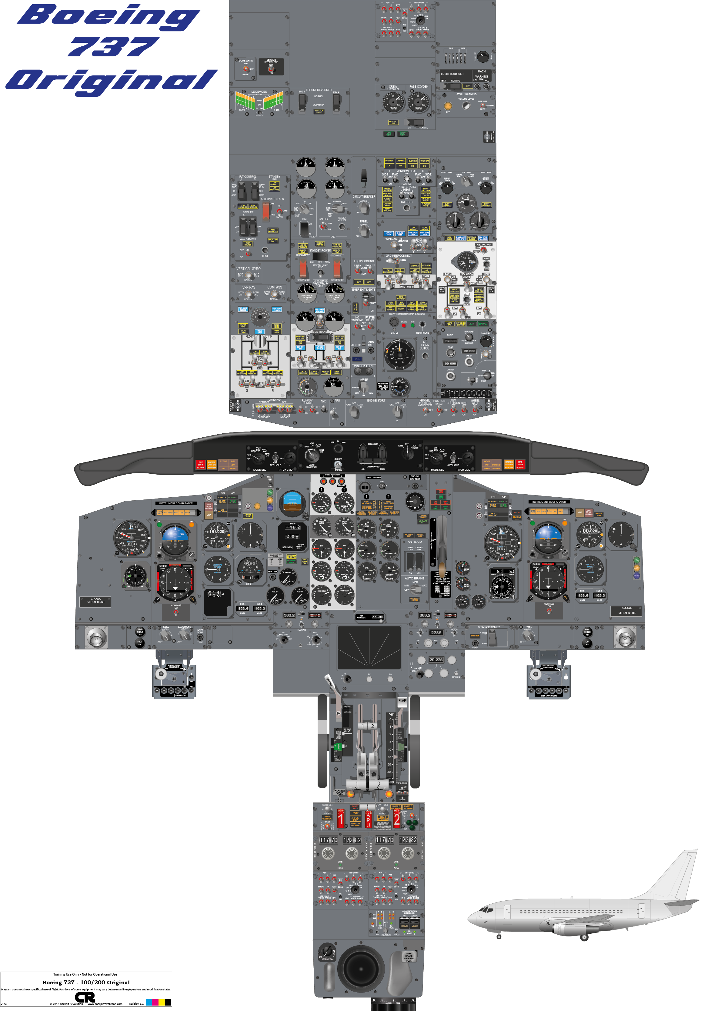 Boeing 737 100 200 Original Cockpit Poster Printed