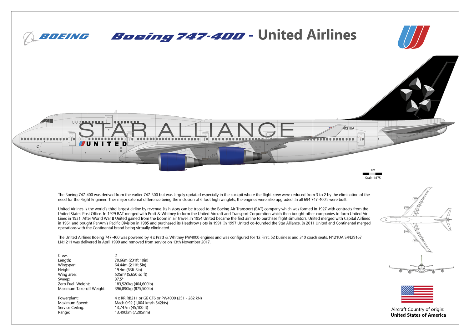 Boeing 747-400 United Airlines - Star Alliance - Vinyl Sticker