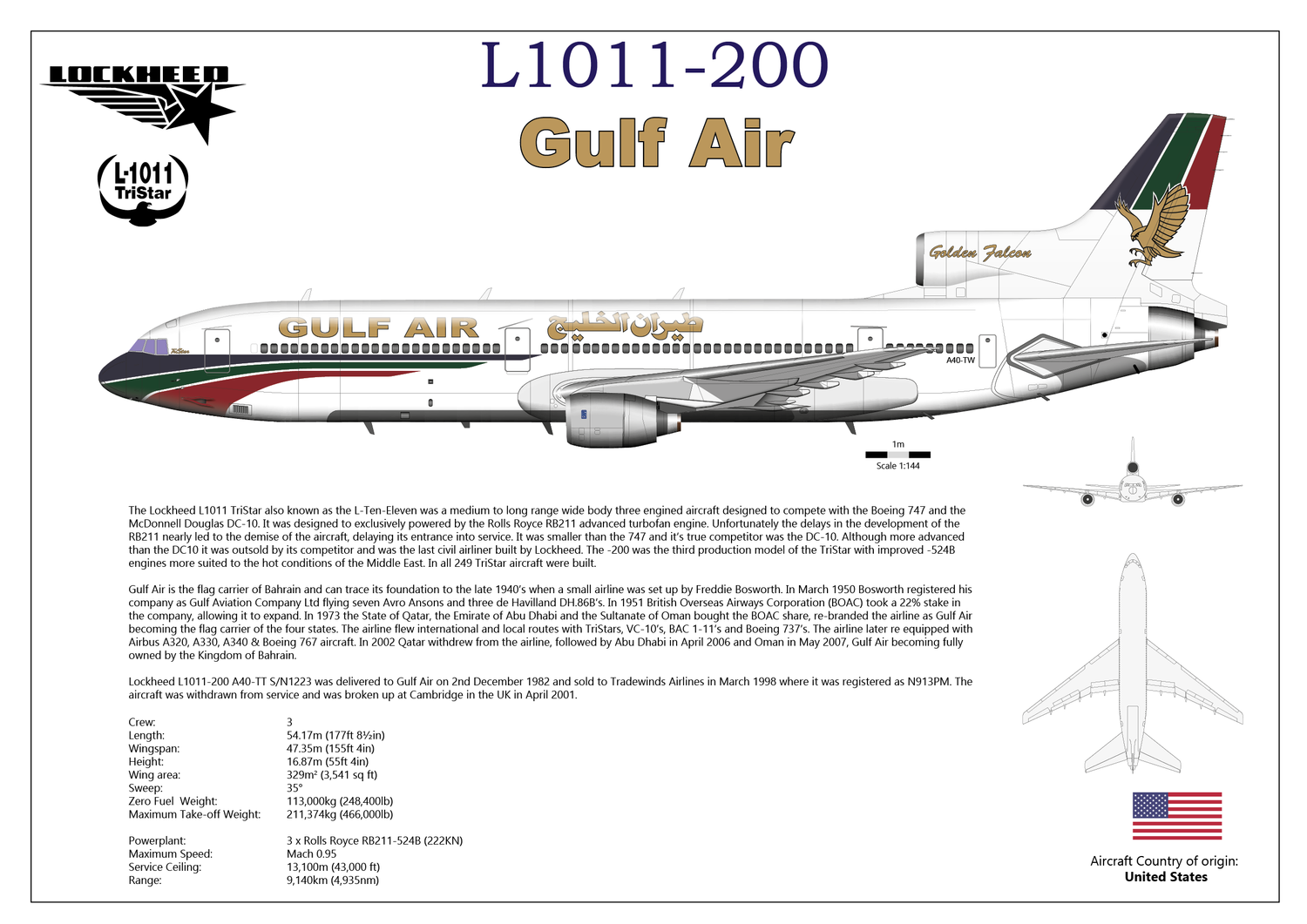 Lockheed L1011 TriStar 200 A40-TT in Gulf Air colour scheme
