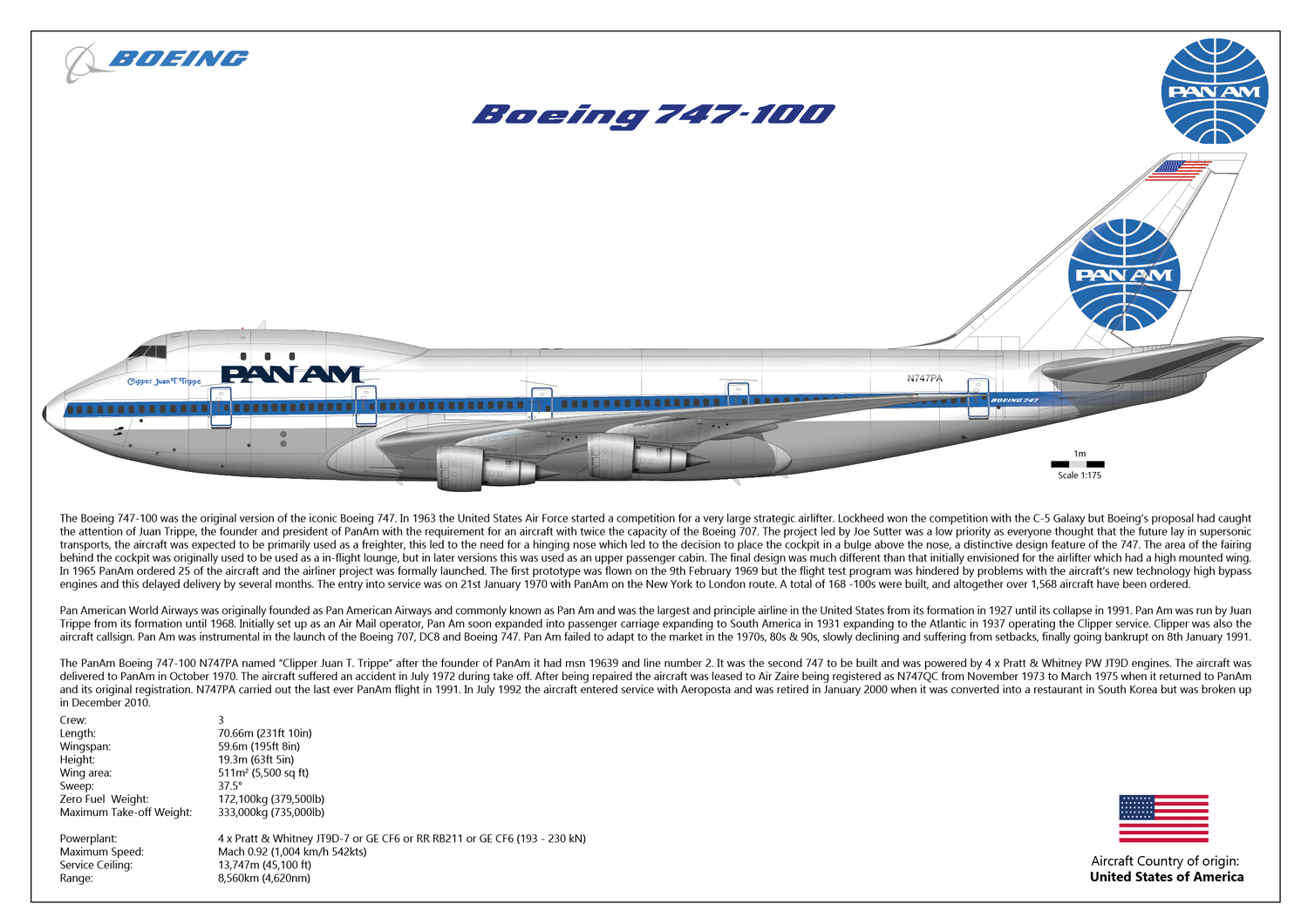 Boeing 747-100 of PanAm N747PA - First 747 delivered - Digital Download