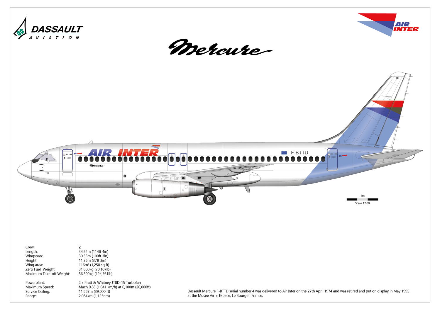 AIR INTER EUROPE 航空機モデル 1/100 Dassault Mercure of Air Inter
