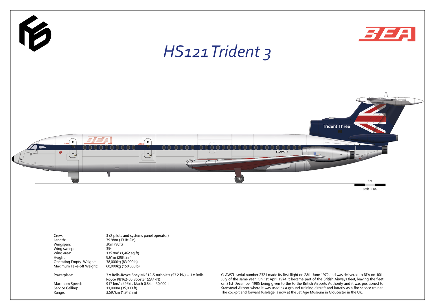 Hawker Siddeley Trident 3 G Awzu Of Bea