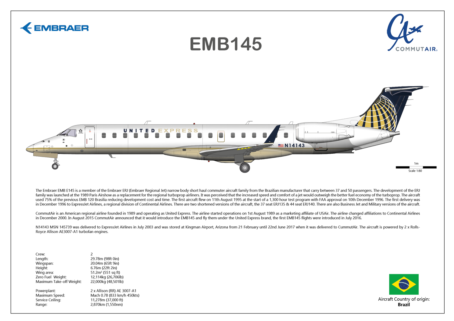 Embraer EMB 145 of United Express - Layout B