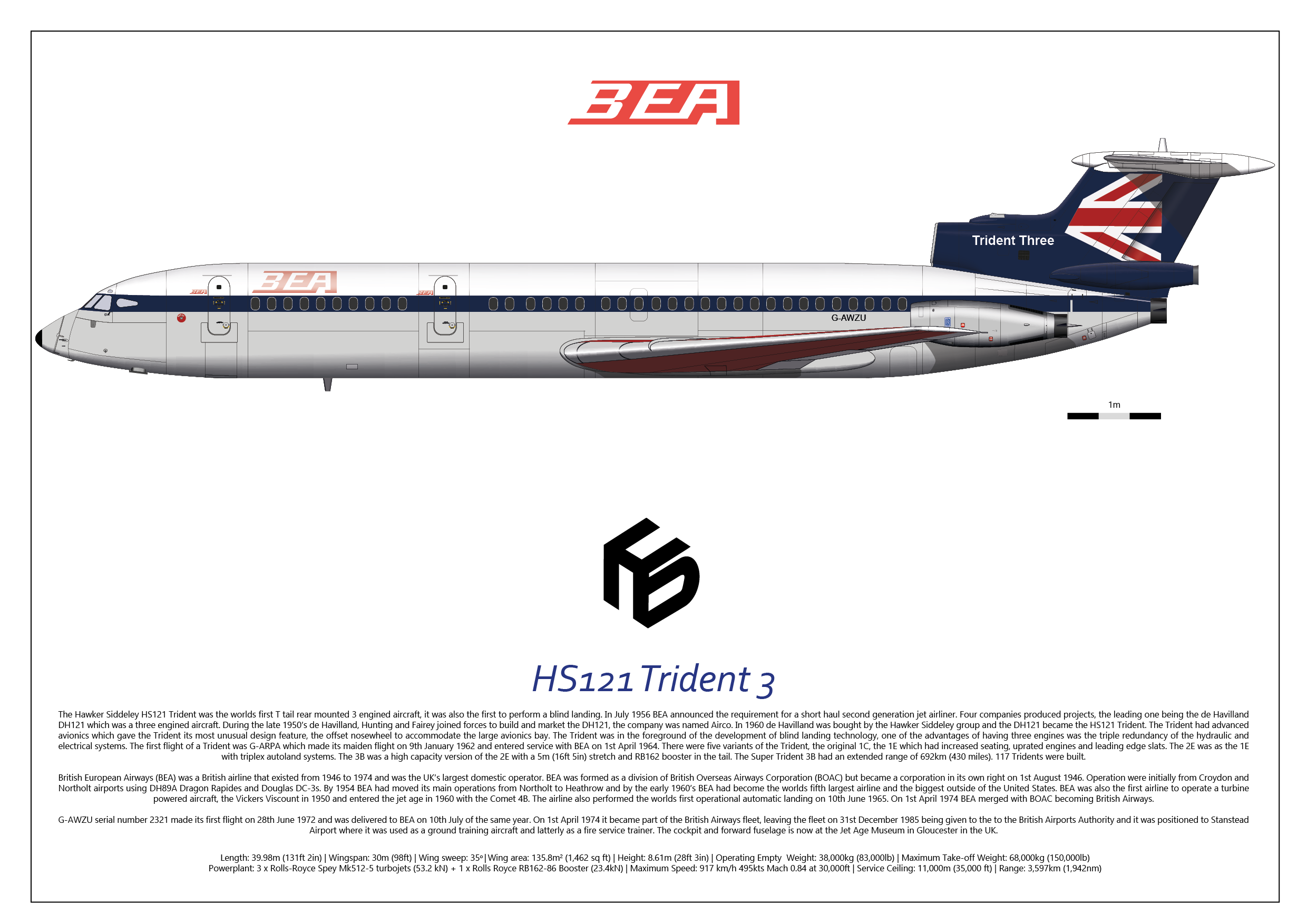 Hawker Siddeley Trident 3 G-AWZU of BEA