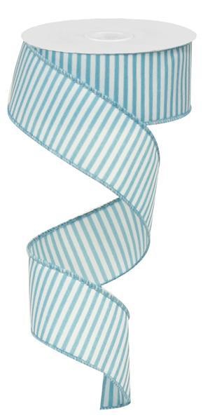 Turquoise/White - Horizontal Lines Wired Ribbon