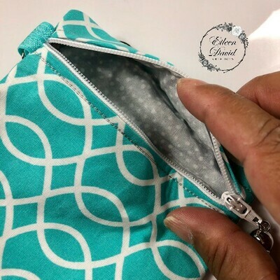 Zipper Bag with Tab &amp; Clasp #4 TEAL W WAVY LINES