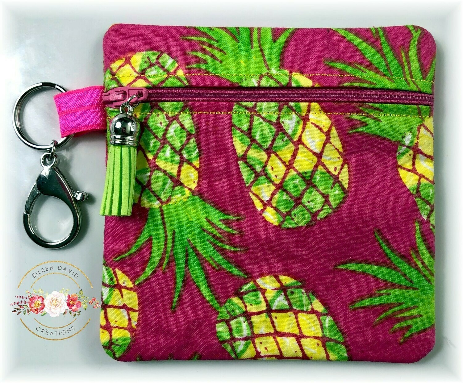 Zipper Bag with Tab &amp; Clasp #3 PINEAPPLES