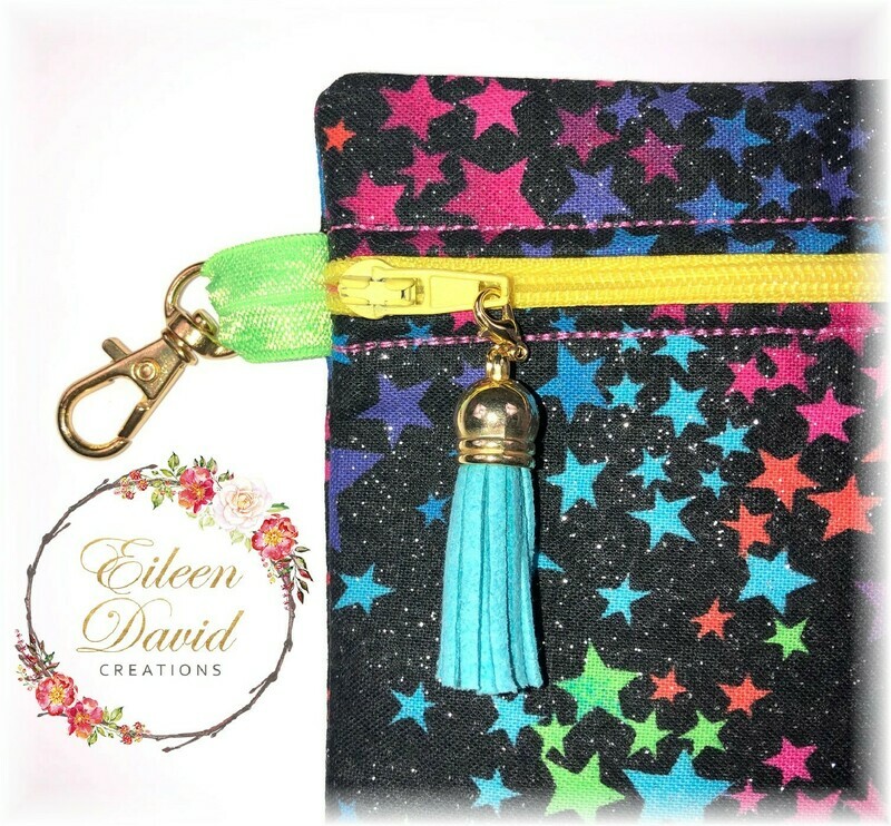 Zipper Bag with Tab &amp; Clasp #5 RAINBOW STARS