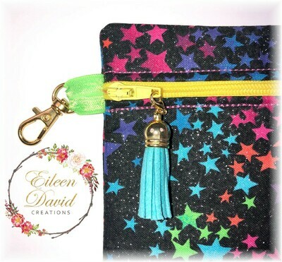 Zipper Bag with Tab &amp; Clasp #5 RAINBOW STARS