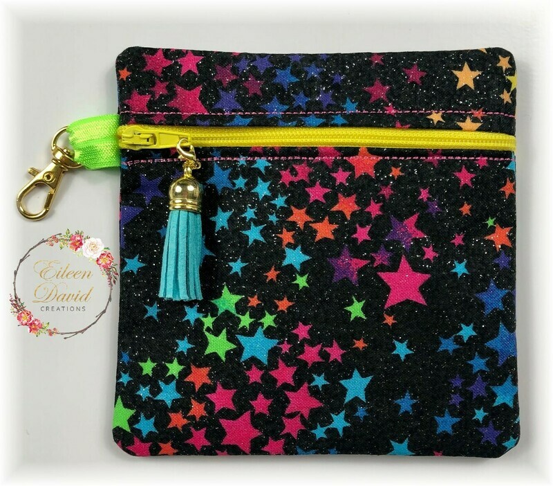 Zipper Bag with Tab &amp; Clasp #5 RAINBOW STARS