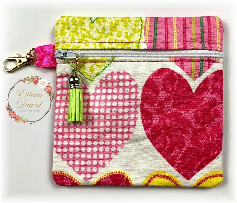 Zipper Bag with Tab &amp; Clasp #8 HEARTS